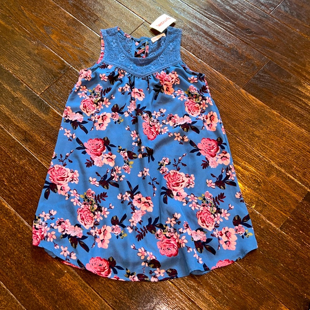 Eyeshadow Girls Dress Blue Sleeveless With Pink Flowers 🌸 8
